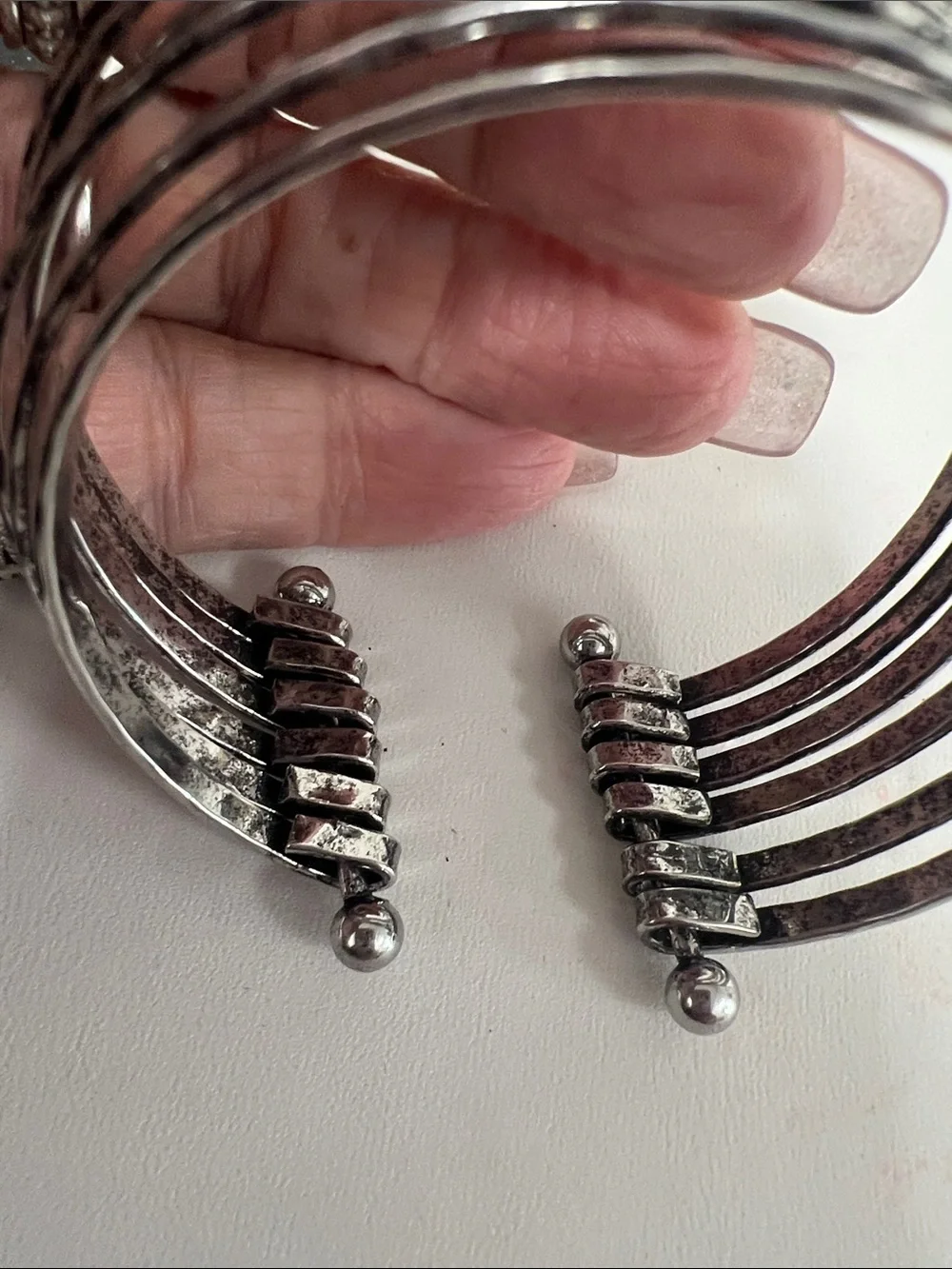 Silver Tone Hammered Multi-Bangle Bracelet Set